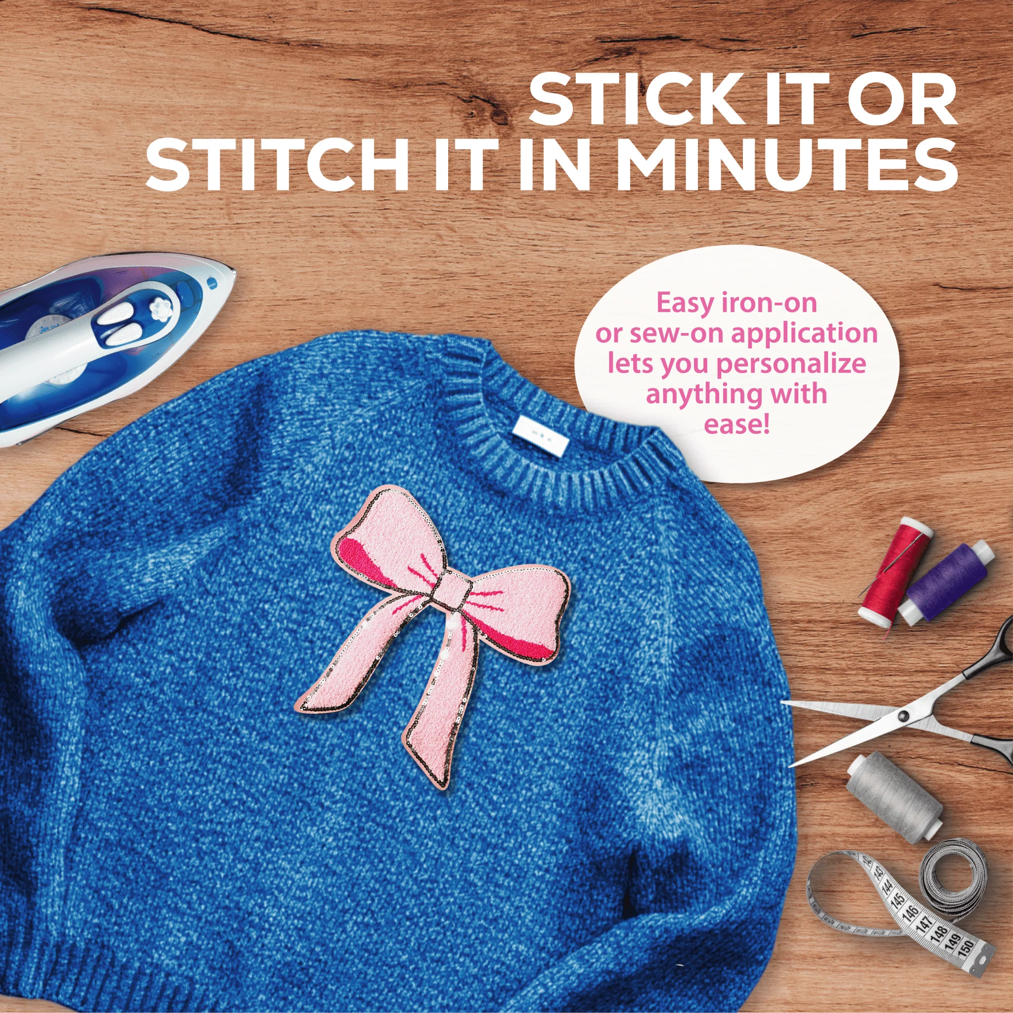 Pink Chenille Bow Patch - Image 2