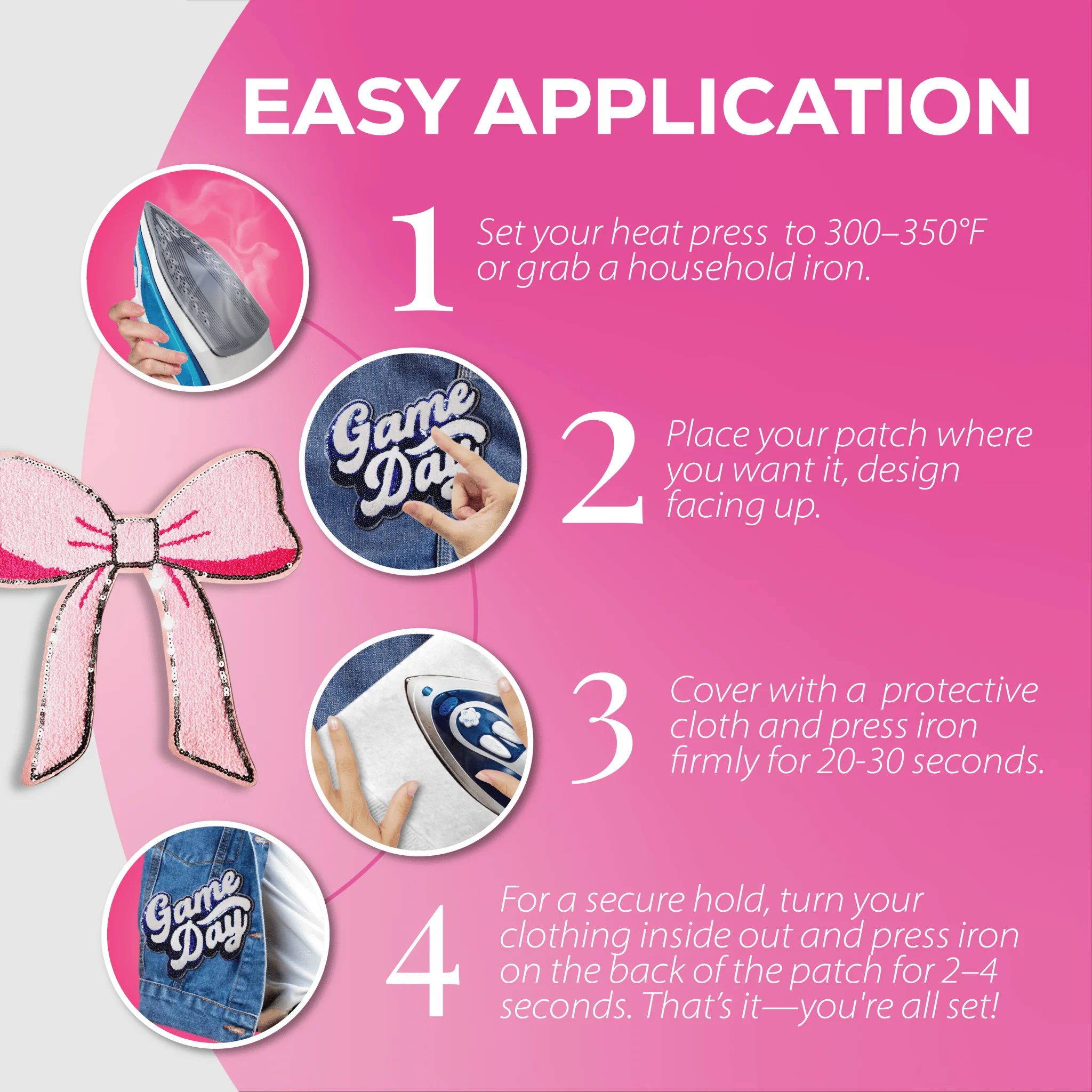 Pink Chenille Bow Patch - Image 3