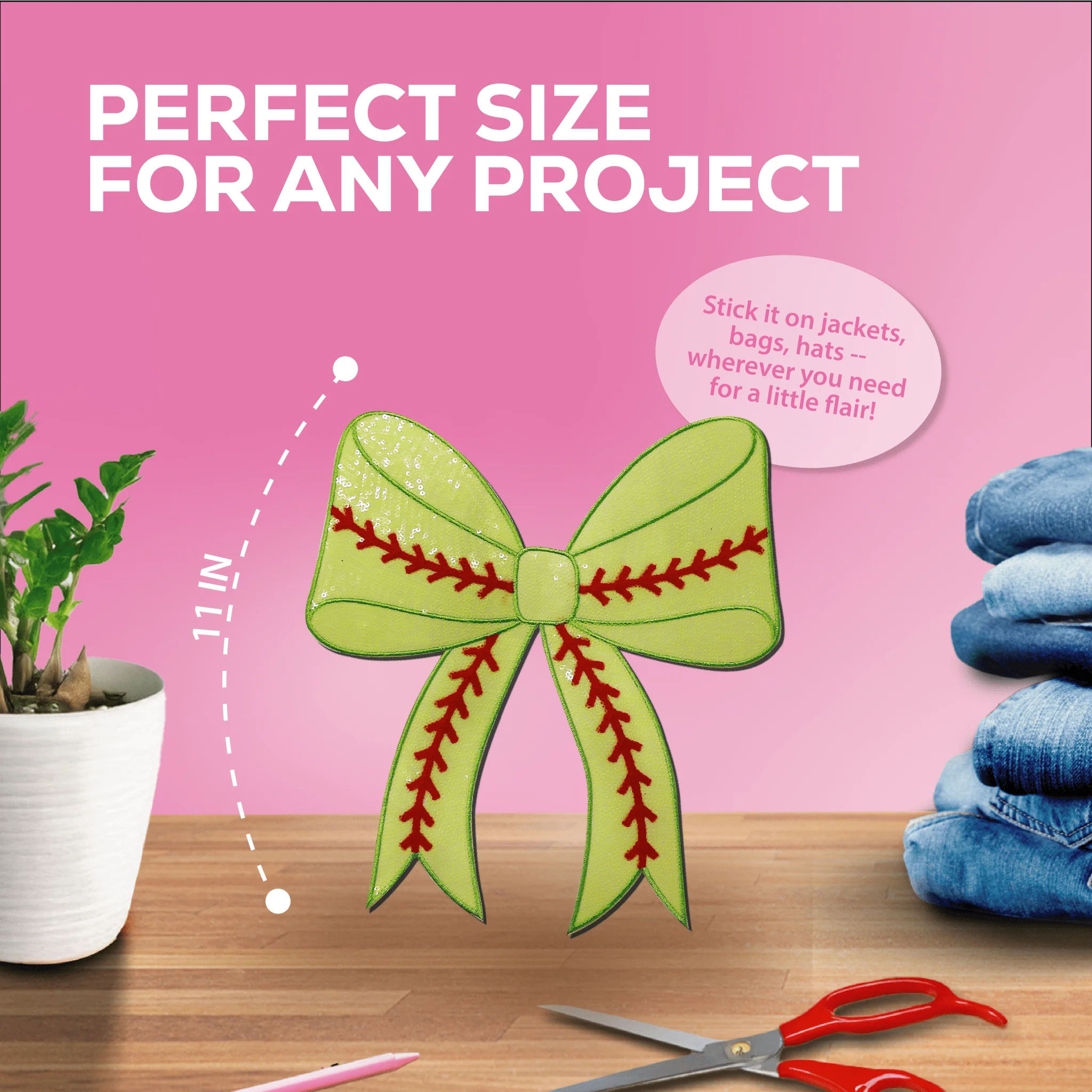 Softball Bow Chenille Patch - Image 3