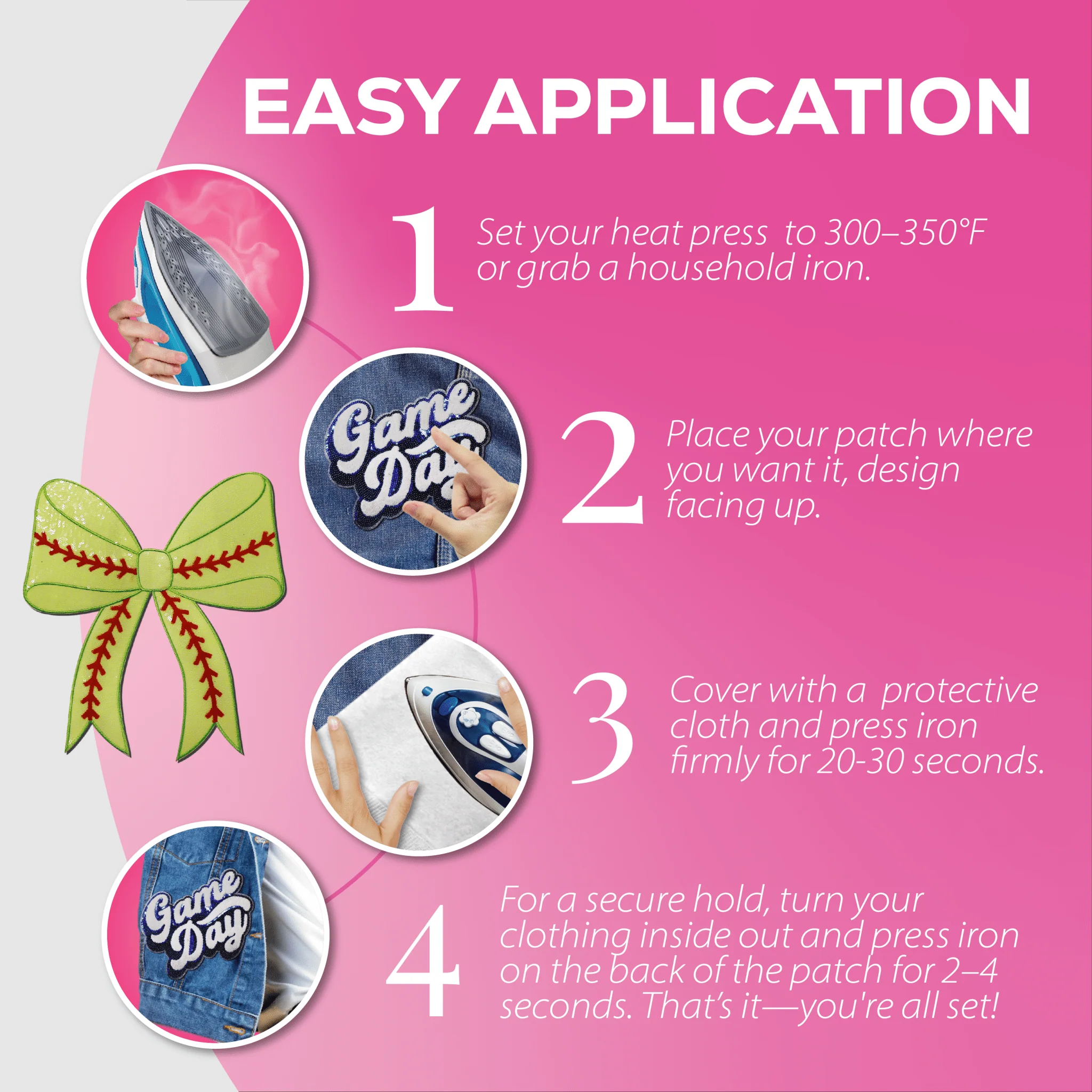 Softball Bow Chenille Patch - Image 4