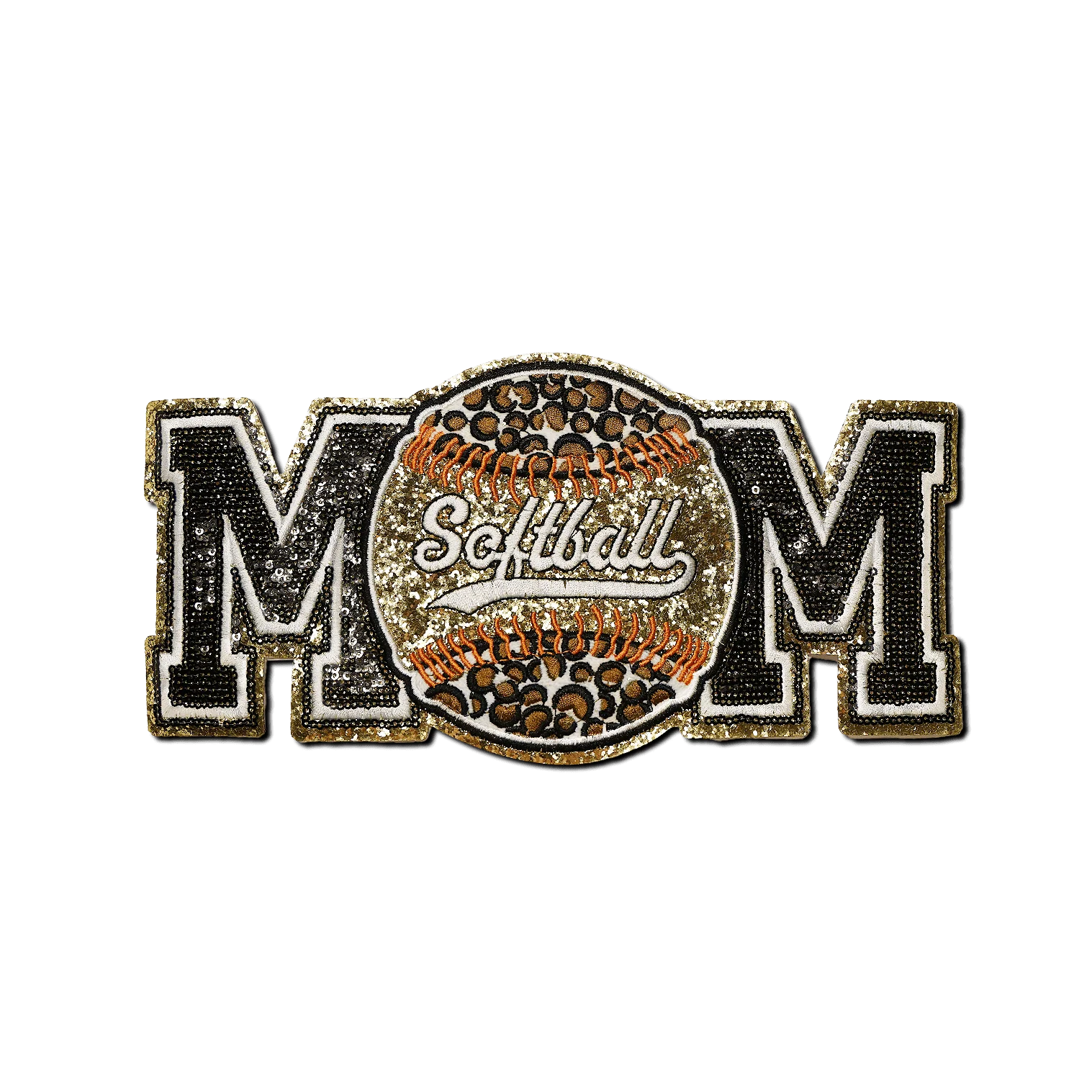 Softball "Mom" Black and Gold with Orange Stitching Patch